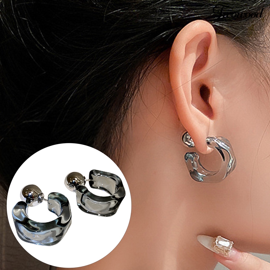 Twowood 1pasang Anting Wanita Fade-less Sweat-proof Tidak Mudah Patah Tahan Jatuh Berbentuk C Bebas Alergi Anting Hoop Pasokan Pacaran