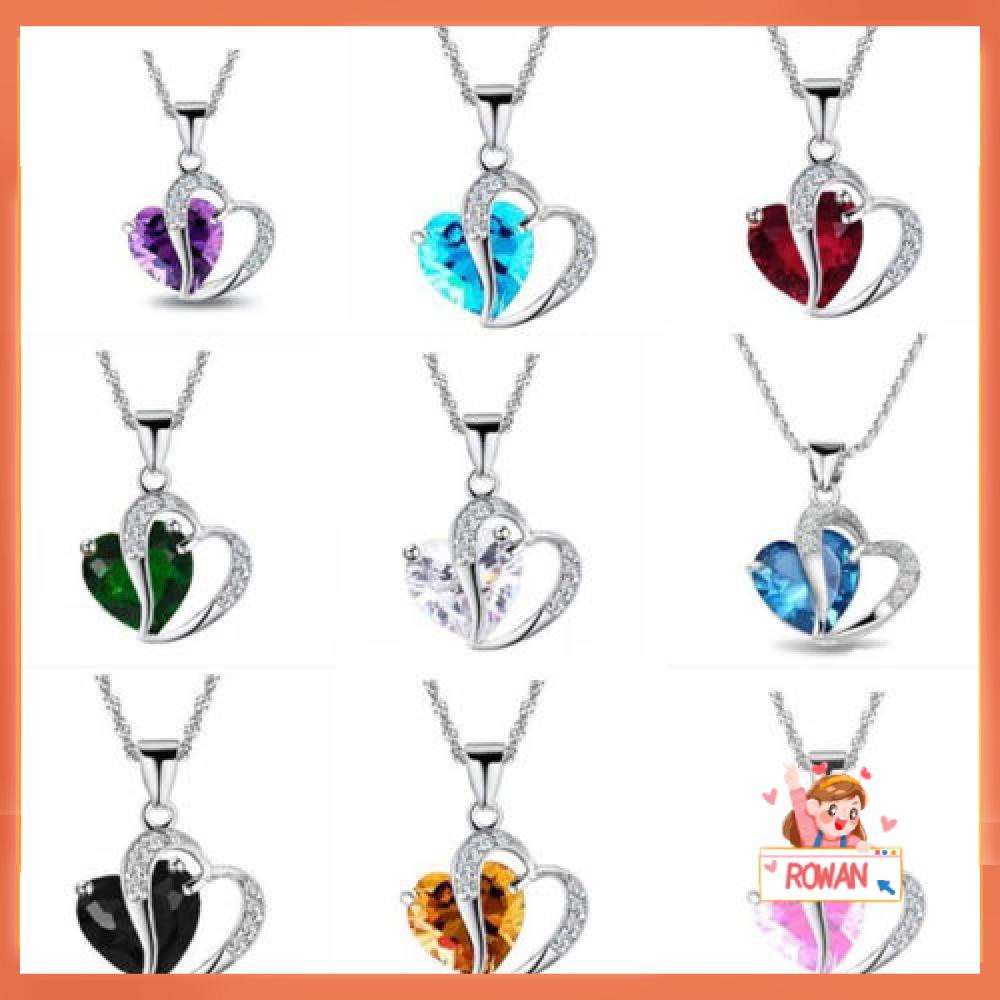 R-flower Kalung Wanita Lady Heart Silver Rantai Kristal