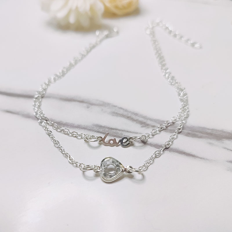 Wanita Cinta Gelang Kaki Temperamen Double-deck Kristal Jantung Kaki Rantai Liburan Ankle Perhiasan Hadiah