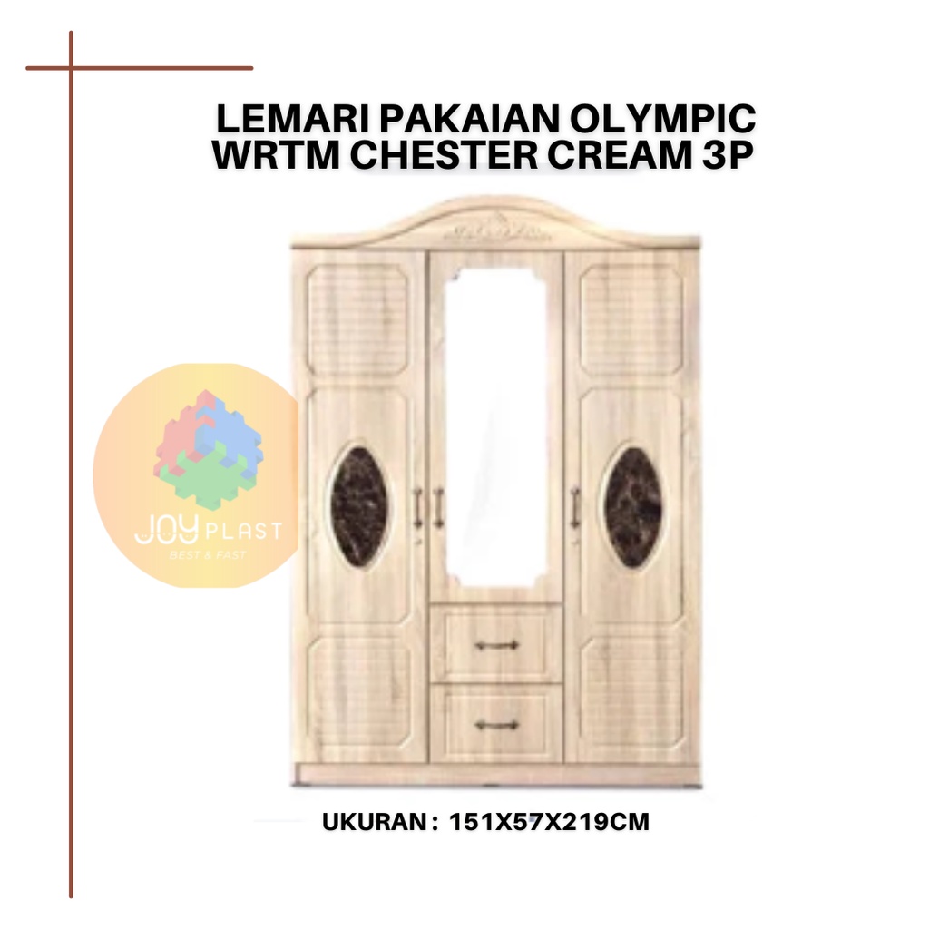 Lemari Pakaian 3 Pintu Lemari Baju Olympic WRTM CHESTER CREAM