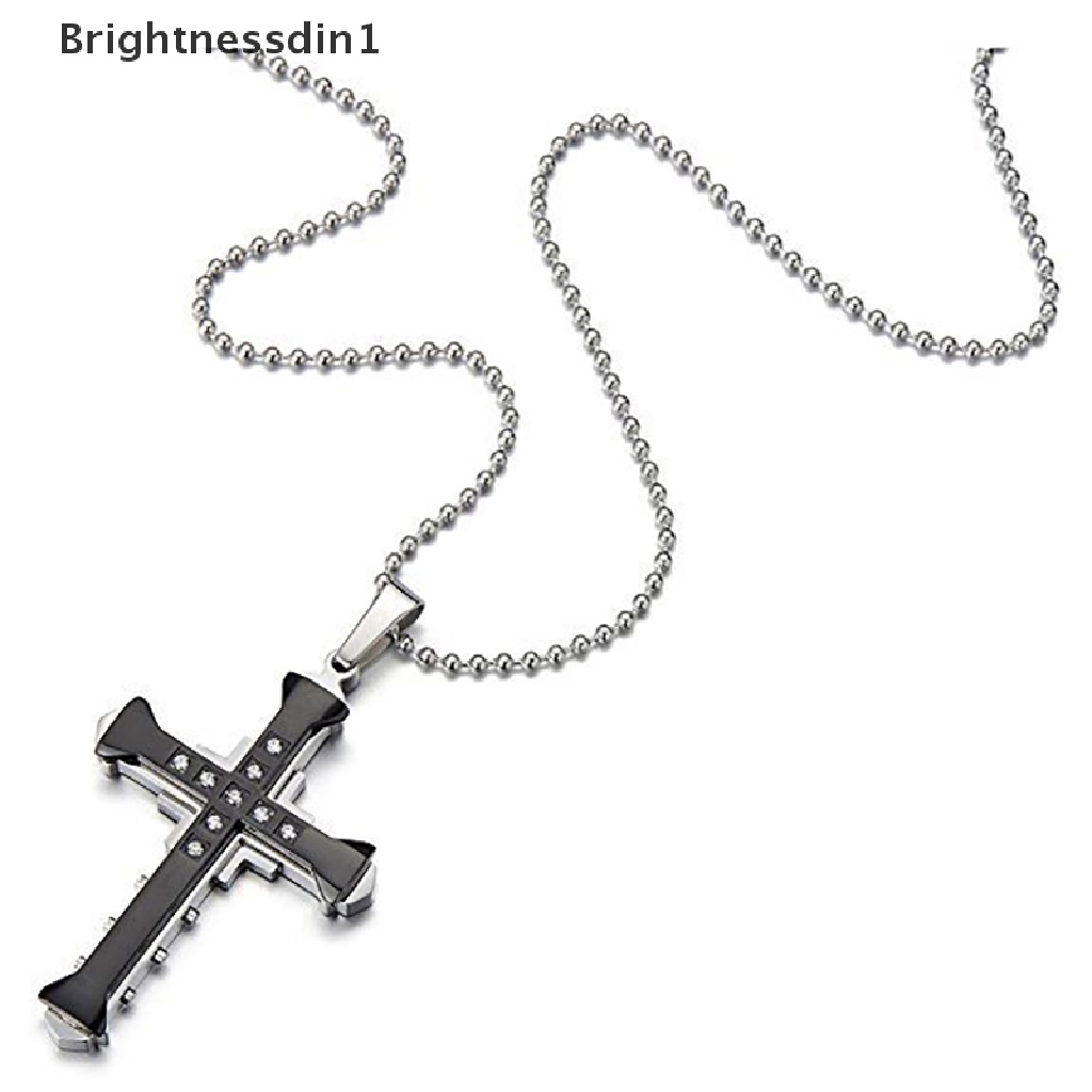 [Brightnessdin1] Salib Kristal Pria Yesus Liontin Salib Pendant Kalung Stainless Steel Perhiasan Butik