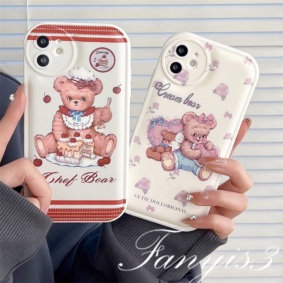 Redmi A1 10C 10A 10 9 9A 9C 9T Note 11 Pro+ 11s 11 10s 10 9s 9 8 Pro Poco X4Pro X3Pro Mi 11 Lite 11T 10TPro 12Pro Cute Cake Bear Phone Case TPU Soft Cover Pelindung