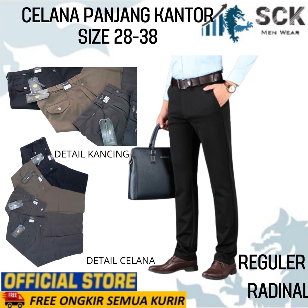 Celana Panjang Kantor Pria Dewasa RADINAL Warna Bahan Katun / Bawahan Basic Formal / Pakaian Kerja Kantor Berkualitas - sckmenwear GROSIR