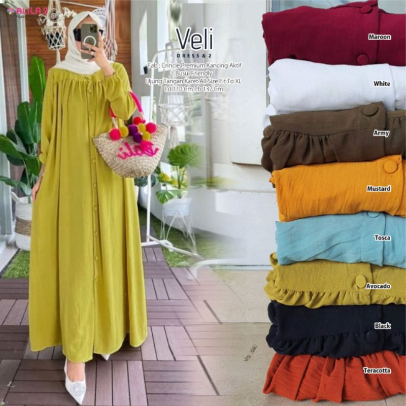 VELI DRESS ORI ALILA | Crinkle Premium Kancing Aktif