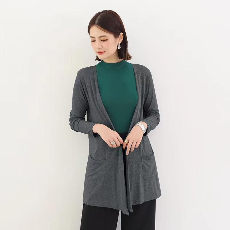 Katun Cardigan Wanita Lengan Panjang Longgar Solid Outwear