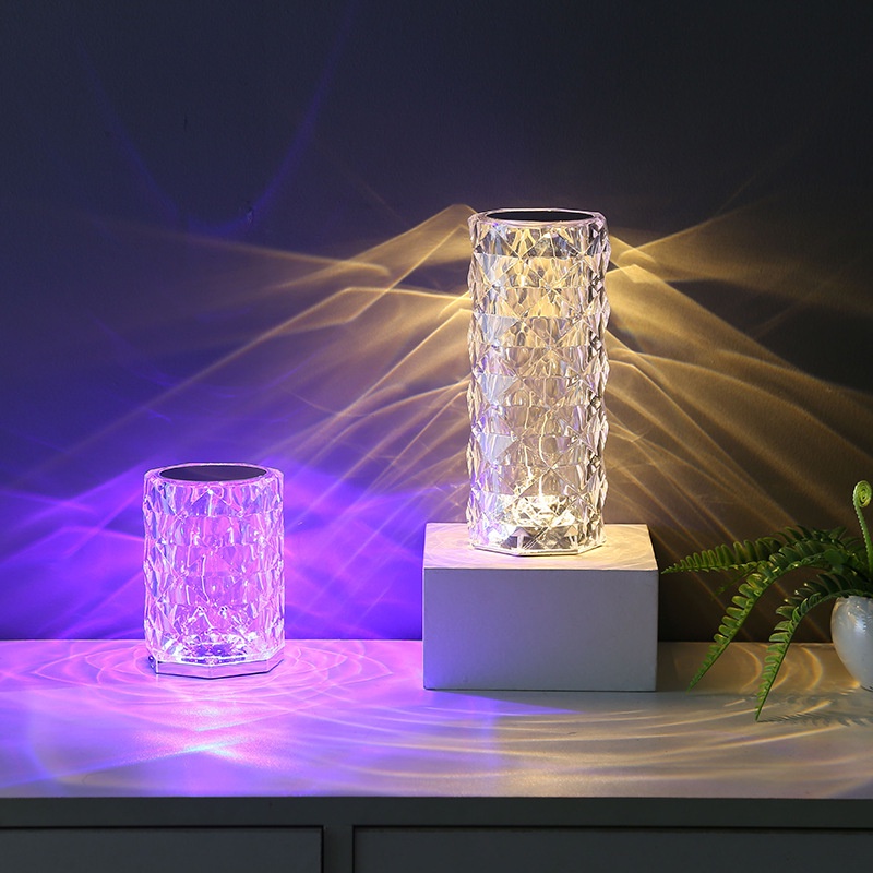 Lampu Tidur Aesthetic Led Sentuh Meja Hias Crystal Diamond Rose 3 Warna Dan 16 Warna Portable Touch 3 And 16 Colour Switching