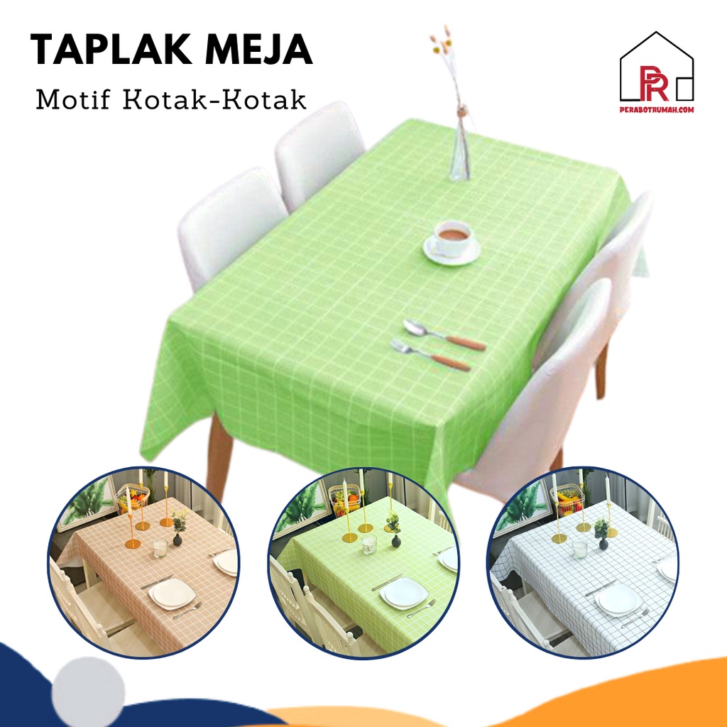 Taplak Meja Motif Kotak Anti Air - GTE / Alas Meja Ruang Tamu Waterproof Aesthetic / Bahan PEVA