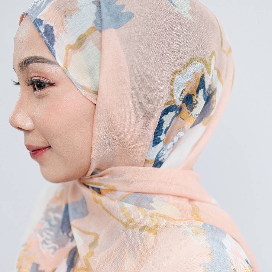 ITSFRIDAY IRONA In Apricot Scarf - Premium Pashmina Shawl Selendang Syal Pasmina Hijab Import Motif Flower Art Salem Navy Tassel