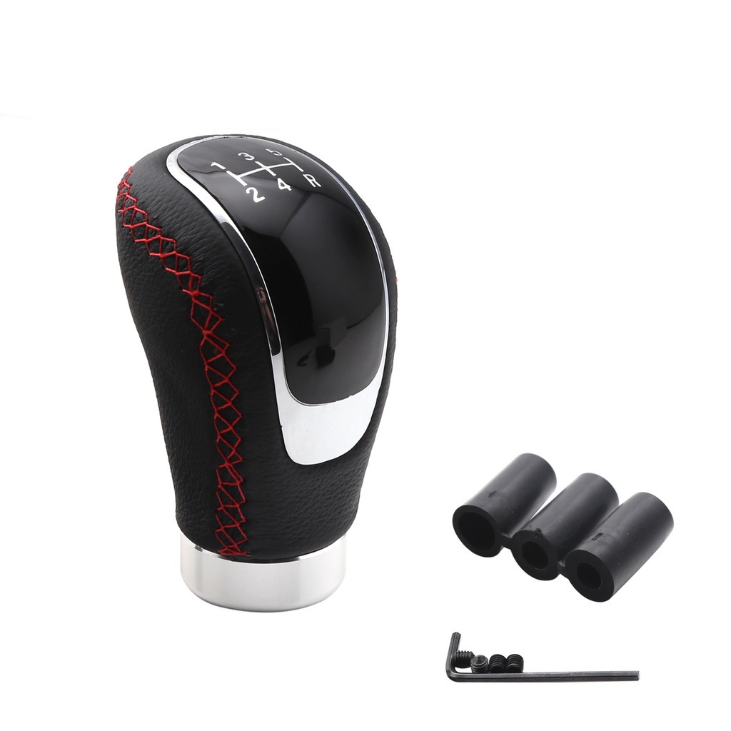 5 Kecepatan Hitam Jahitan Kulit Manual Mobil Gear Shift Knob Stick Shifter Tuas