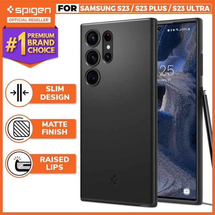 Original Case Samsung Galaxy S23 Ultra Plus Spigen Thin Fit Slim Matte Casing - Black, S23 Plus