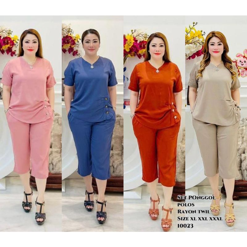 Setelan Rayon Twill Polos Wanita 7/8 Kancing Premium 10023