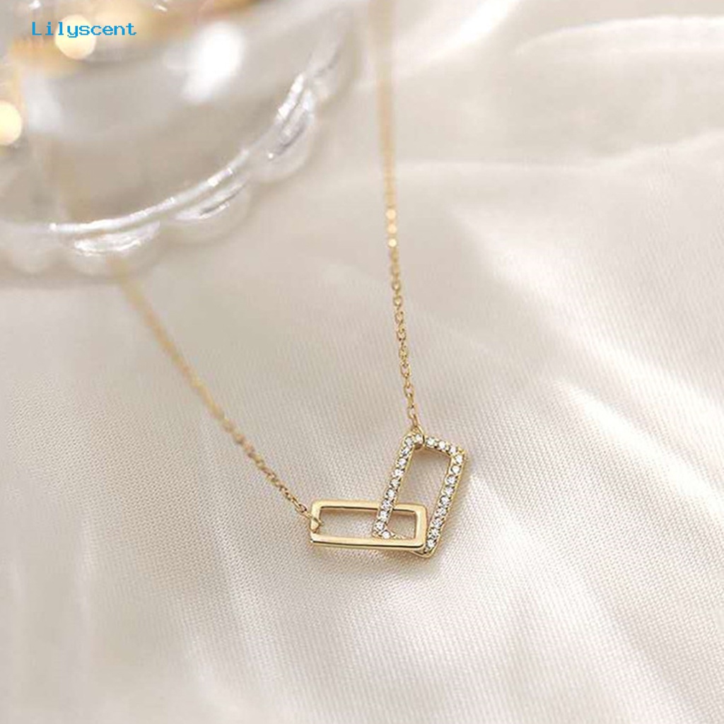 [LS] Wanita Kalung Geometris Berlian Imitasi Mengkilap Hias Adjustable Extension Rantai Hias Hadiah Double Square Interlock Liontin Klavikula Rantai Perhiasan Untuk Pacaran