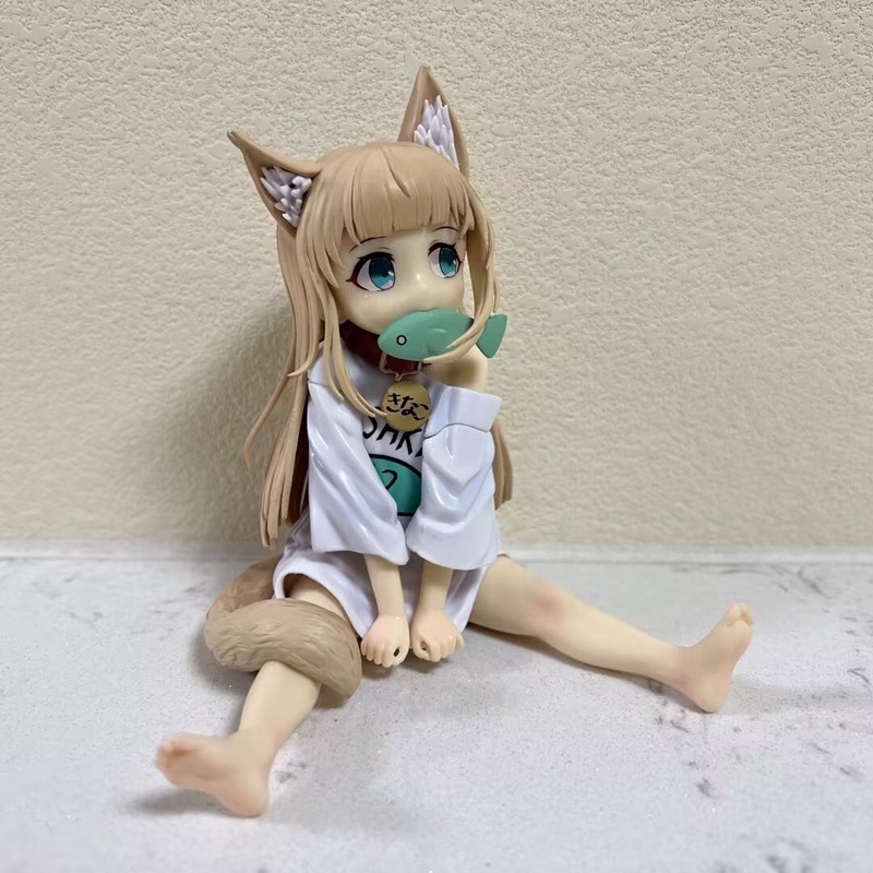 14cm GOLDEN HEAD My Cat Is A Kawaii Girl Anime Figure Hobby Sakura Tepung Kedelai Duduk Dan Makan Ikan Model Kolekte Mainan Boneka