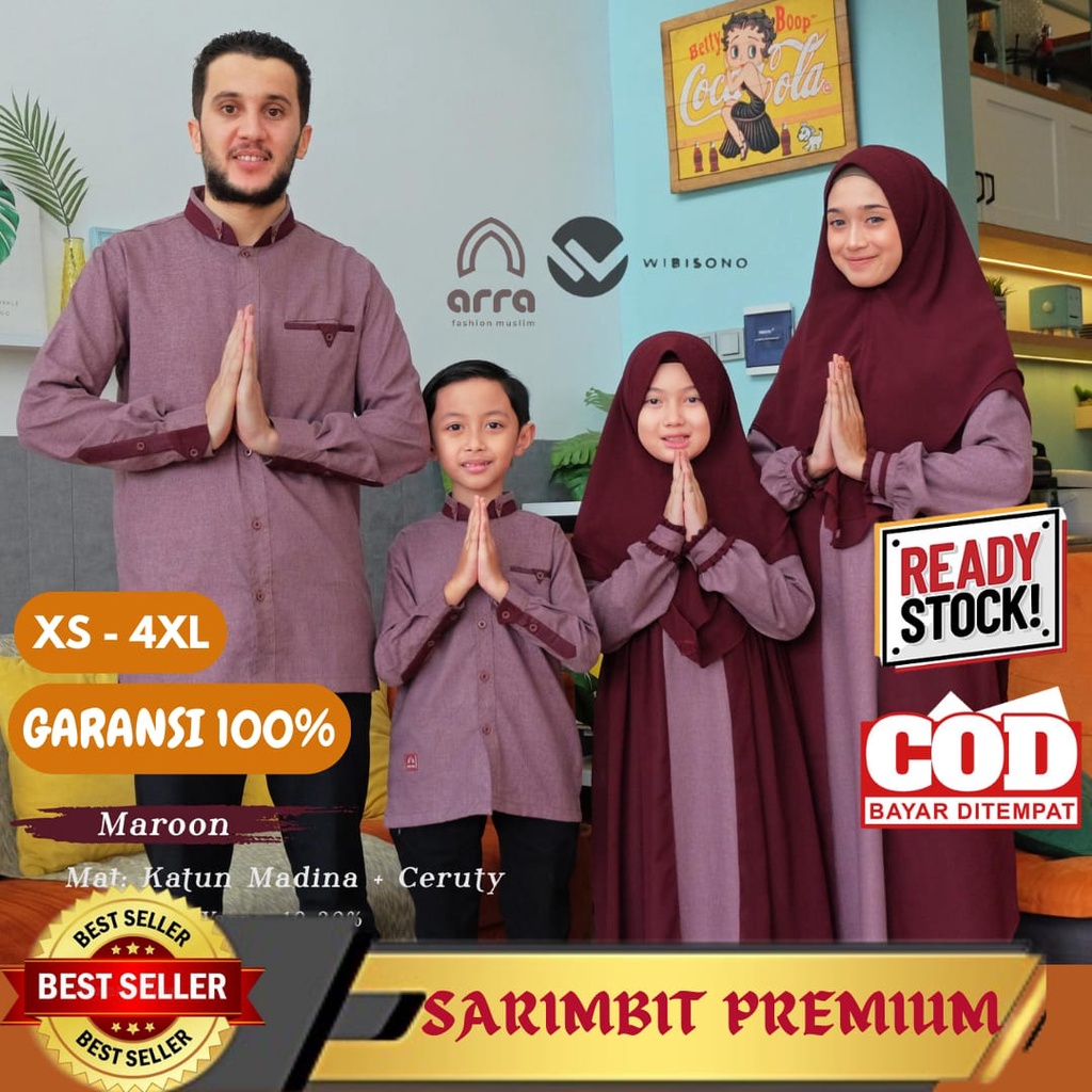 Sarimbit Keluarga 2023 Lebaran Arra Madina Maroon Baju Couple Keluarga Lebaran 2023