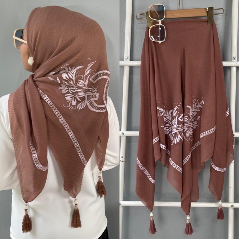 Hijab segi empat motf Gg pottonstar jambul tassel / hijab model baru viral