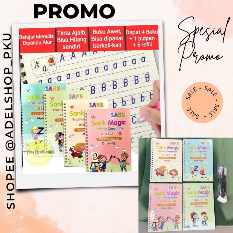 

sank magic book practise 1set isi 4 buku+pulpen+5refil promo/buku belajar