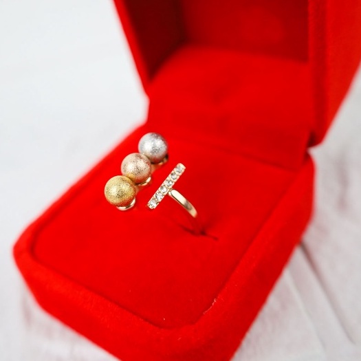 Cincin tiga bola pasir batang Titanium Stainless Steel 316L anti karat harga grosir bisa bayar di tempat