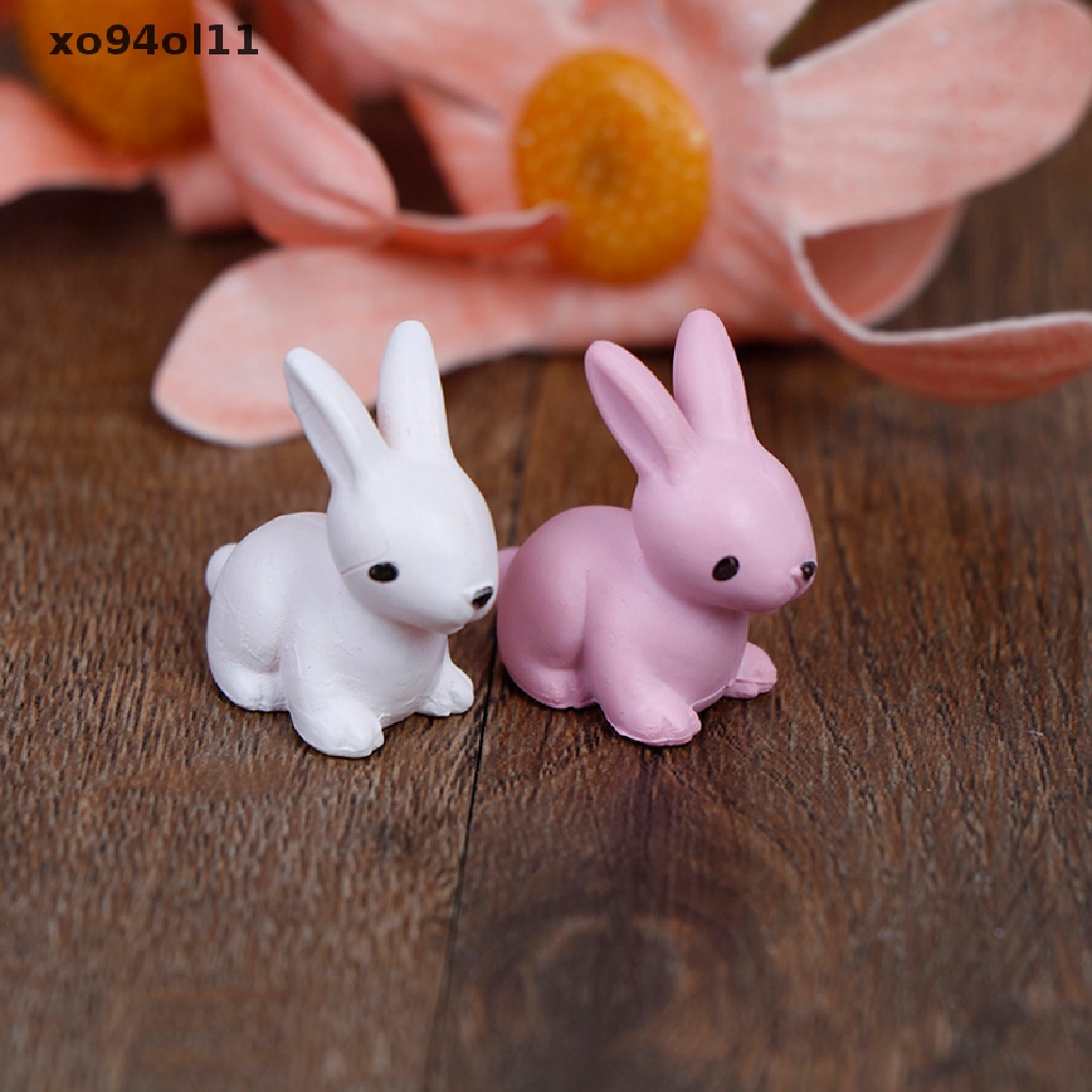 Xo 2Pcs Easter Rabbits Cute Bunny Ornamen Resin Peri Taman Dekorasi Hari Paskah OL