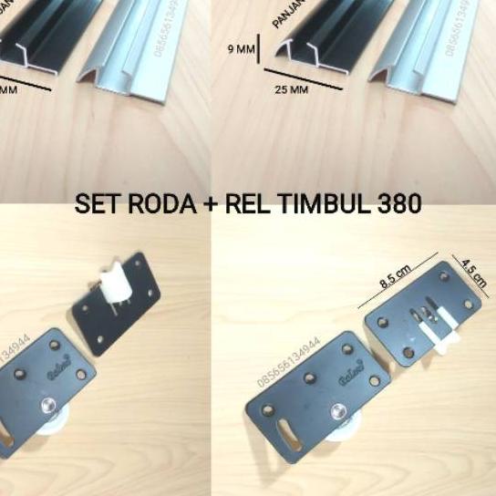 ♥ Set Roda PLUS Rel Timbul 380 Pintu Lemari Pakaian Sliding / Geser ( 1,5 Mtr ) 2 Pintu Kitchen Set 