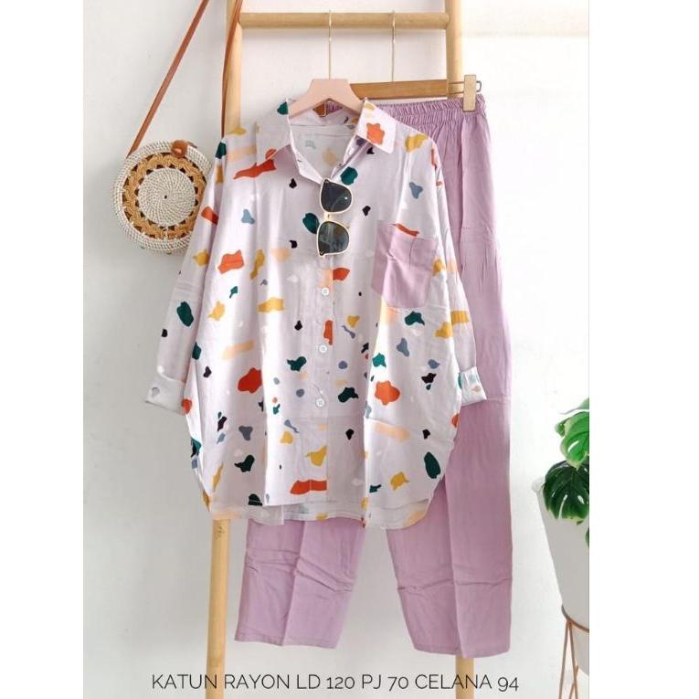 Paling Dicari SETELAN KEMEJA MOTIF WANITA // SETELAN RAYON PREMIUN HQ// SETELAN JUMBO// BAJU JUMBO//