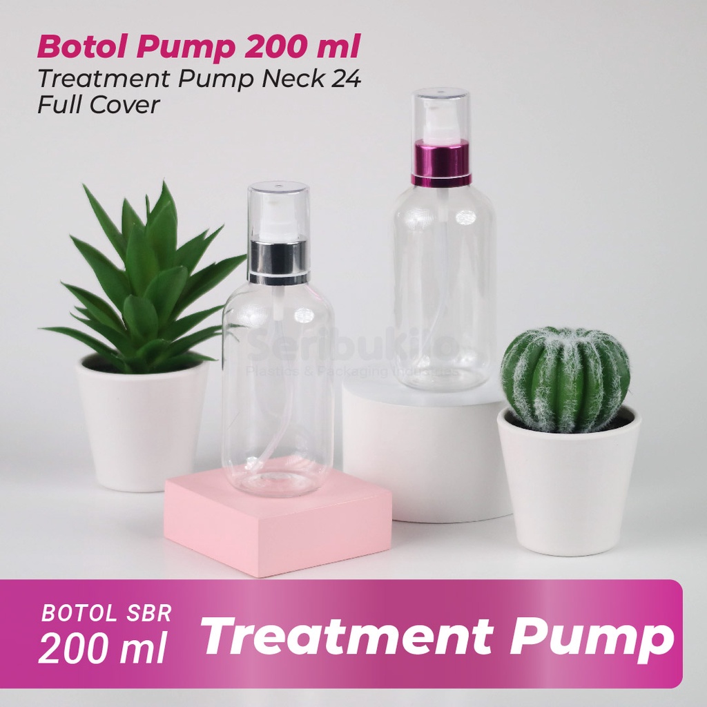 Botol Pump 200 ml SBR / Botol PET Treatment Pump 200 ml Pink &amp; Silver Full Cover