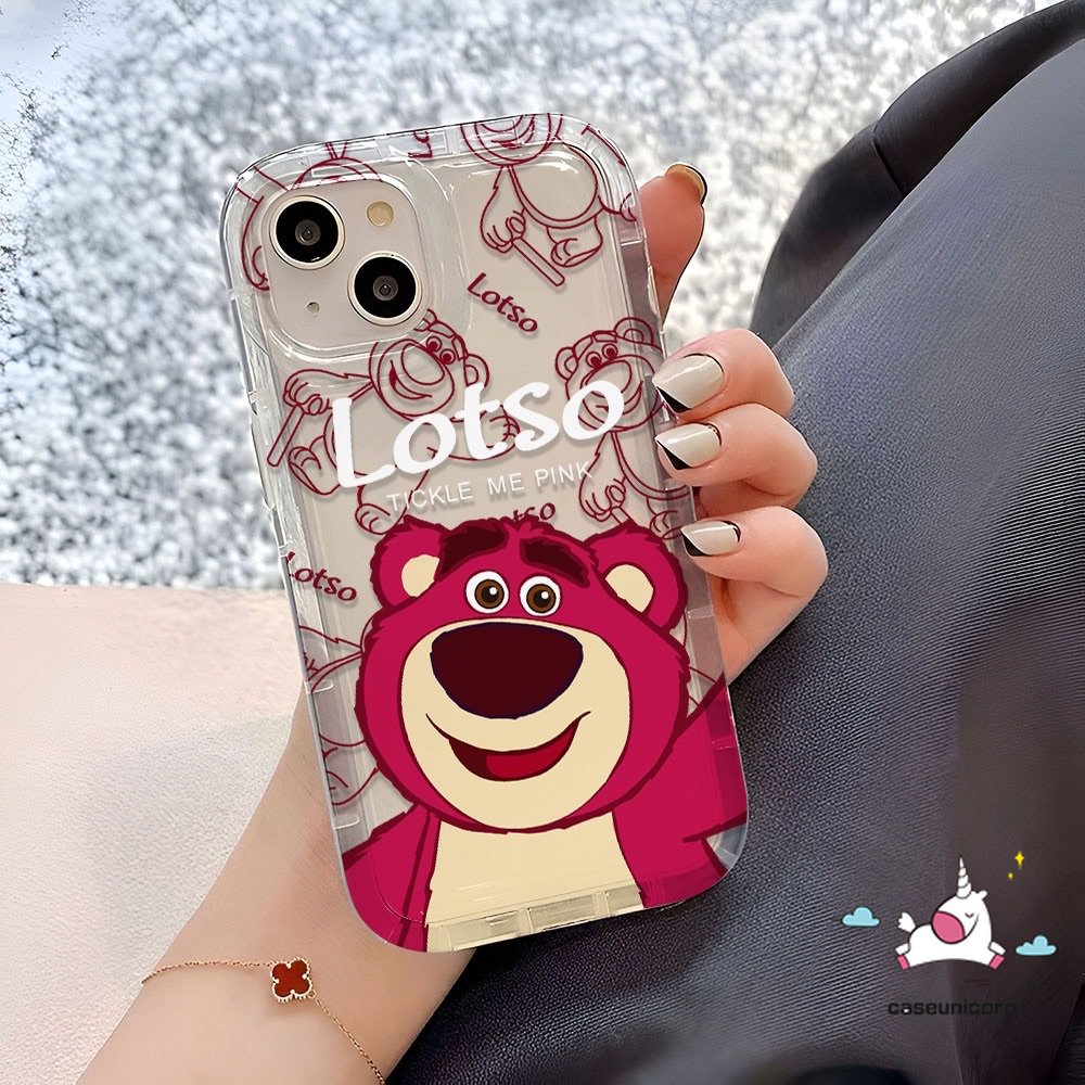 IPHONE Kartun Manyo Casing Ponsel Kompatibel Untuk Iphone11 13 12 14 Pro Max6 6S 7 8 Plus XR X XS MAX Lovely Cute Strawberry Bear Bening Shockproof Airbag Lembut TPU Silicon Back Cover