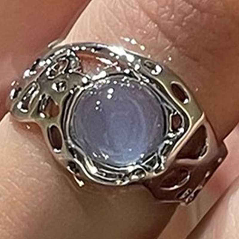 Cincin Kristal Tidak Teratur Opal Putih Elegan Mode Vintage Logam Berongga Terbuka Dapat Disesuaikan Rings Untuk Wanita Gadis Cincin Perhiasan Trendi