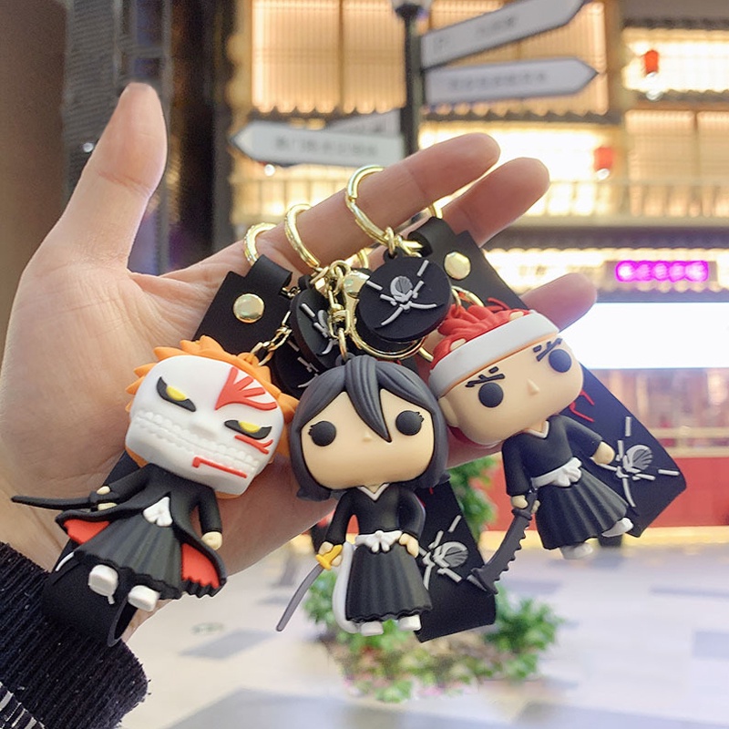 Anime BLEACH Silikon Gantungan Kunci Kartun Kurosaki Ichigo Cosplay Keyring Untuk Pria Mobil Liontin Charms Accessorie