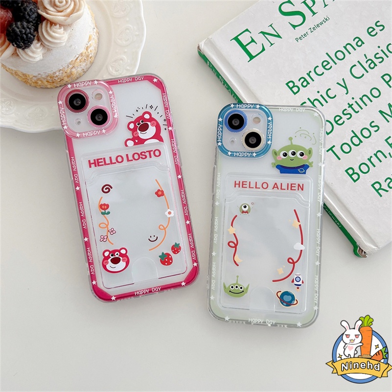 Casing Tas Kartu Bening Untuk Huawei Y9 Prime 2019 Nova 7i 8i 6SE Nova 10se 4e 3i 3e Y7A Y9A Y9s Y6P 2020 P30 Lite Strawberry Bear Kreatif Card Slot Kartu Holder Shockproof Phone Case