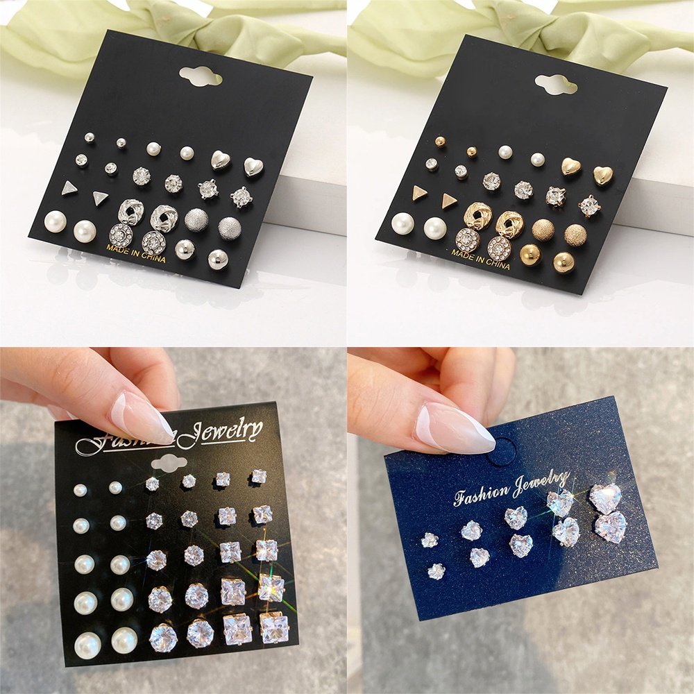 Set Anting Mutiara Zirkon Mewah Untuk Wanita Fashion Kartun Tulip Hati Stud Earring Perhiasan Aksesoris