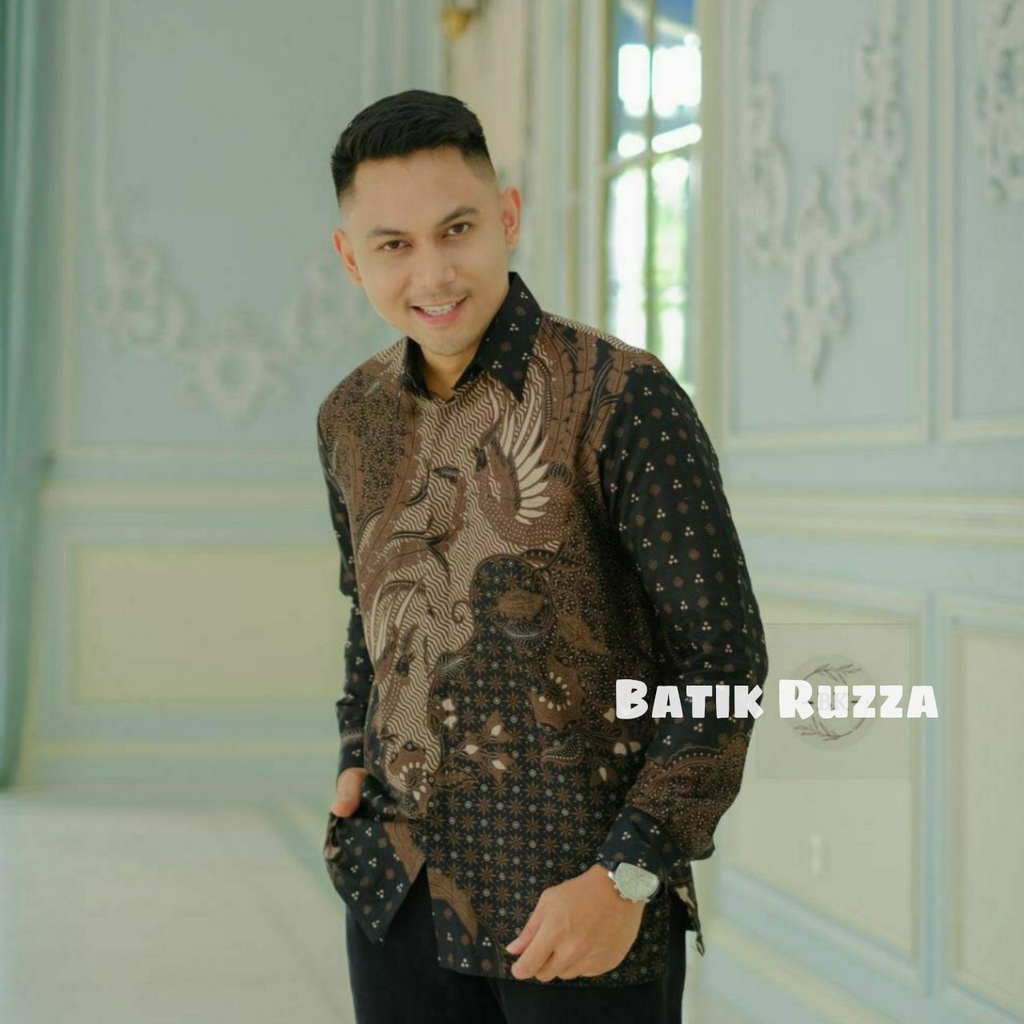 RUZZA Kemeja Batik Pria Lengan Panjang Motif Sogan Songket Size M L XL