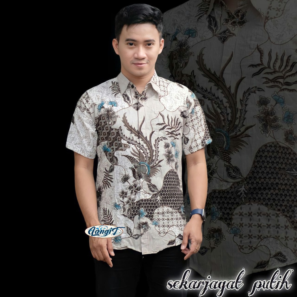 GROSIR BATIK HEM PRIA LENGAN PENDEK MOTIF SEKAR JAGAD