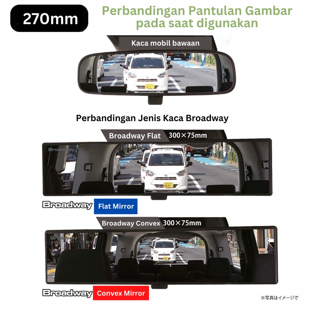 Kaca Spion Tengah BROADWAY BW 764 270mm Original Flat