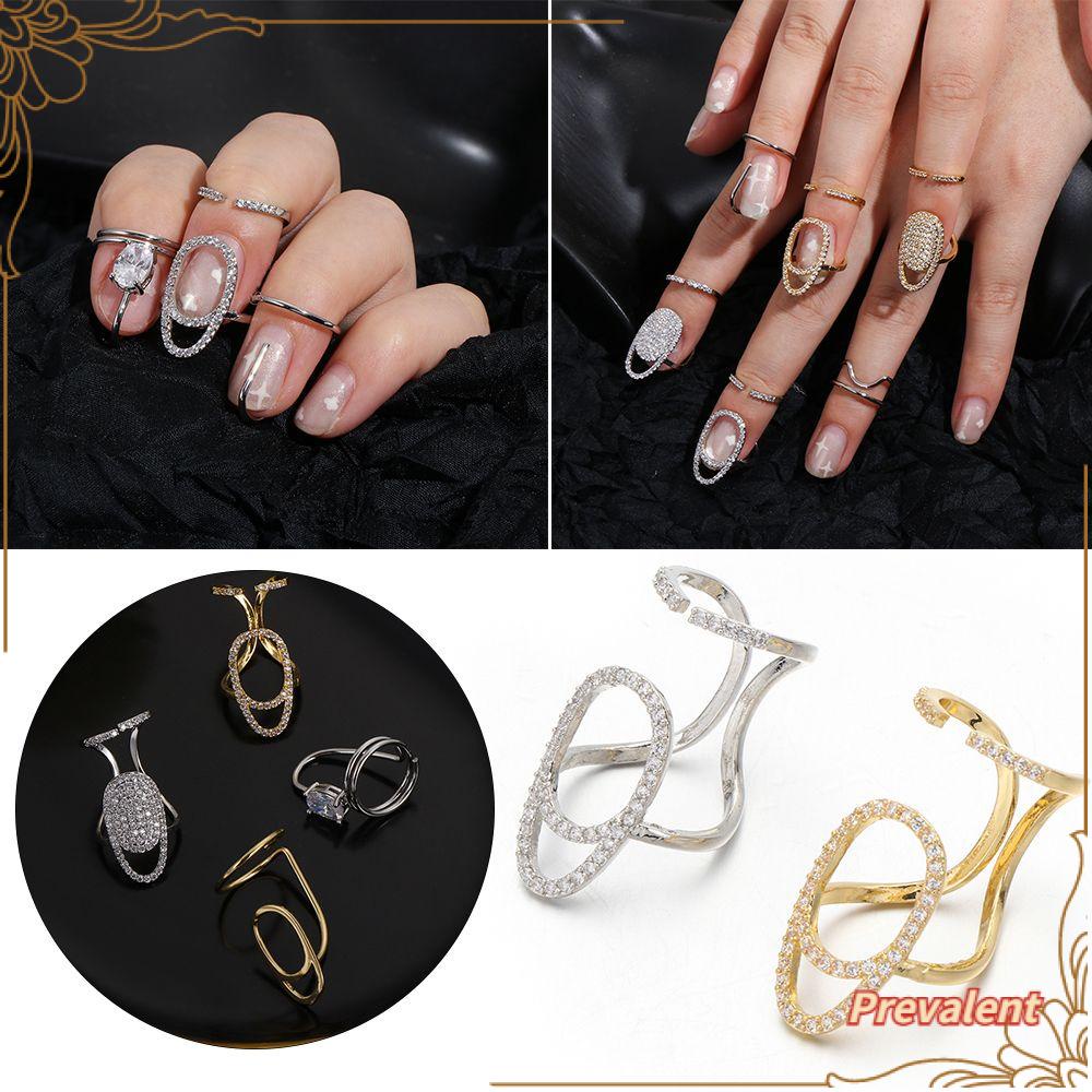 Preva Fingertips Cincin Fashion Emas &amp; Perak Wanita Perhiasan Nail Art