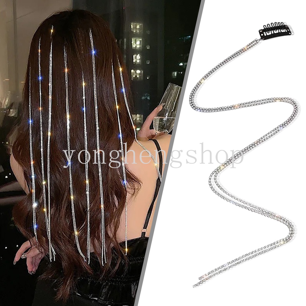 Fashion Berlian Mengkilap Rumbai Klip Rambut Kedip Rantai Jepit Rambut Dikepang Hiasan Kepala Kristal Ekstensi Rambut Glitter Helai Bersinar Wig Ponytail Chain Clip