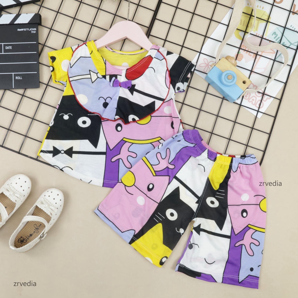 Set Kylie Anak uk 1-2 Tahun / Atasan Bawahan Kulot Perempuan Baju Setelan Model Dress Cewek Import
