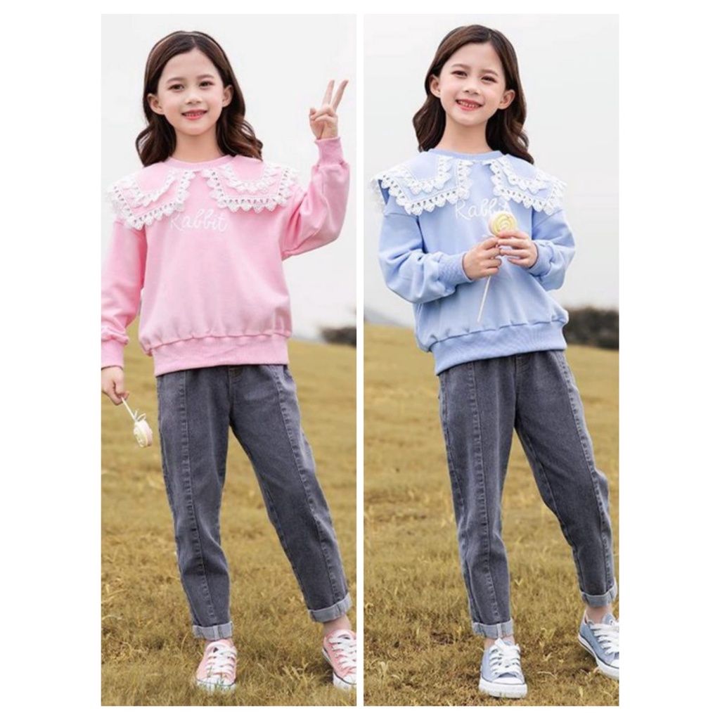 SSP69-Setelan Set Anak Remaja Besar Tanggung Perempuan Rabbit+Jeans