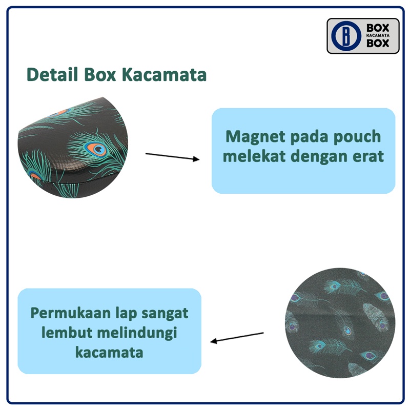 Tempat Kacamata Cepuk Magnet Kuat Motif Bulu Merak Keren /Box Kacamata Free La Free Lap Pria Dan Wanita CC17