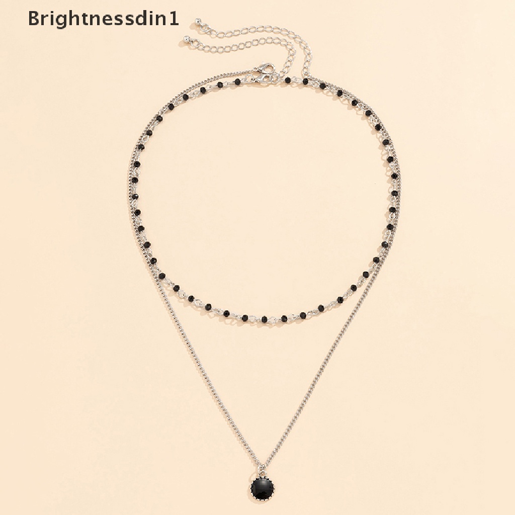 [Brightnessdin1] Kalung Mutiara Dua Lapis Sederhana Pria Liontin Berlian Imitasi Hitam Untuk Aksesoris Perhiasan Rantai Pria Butik