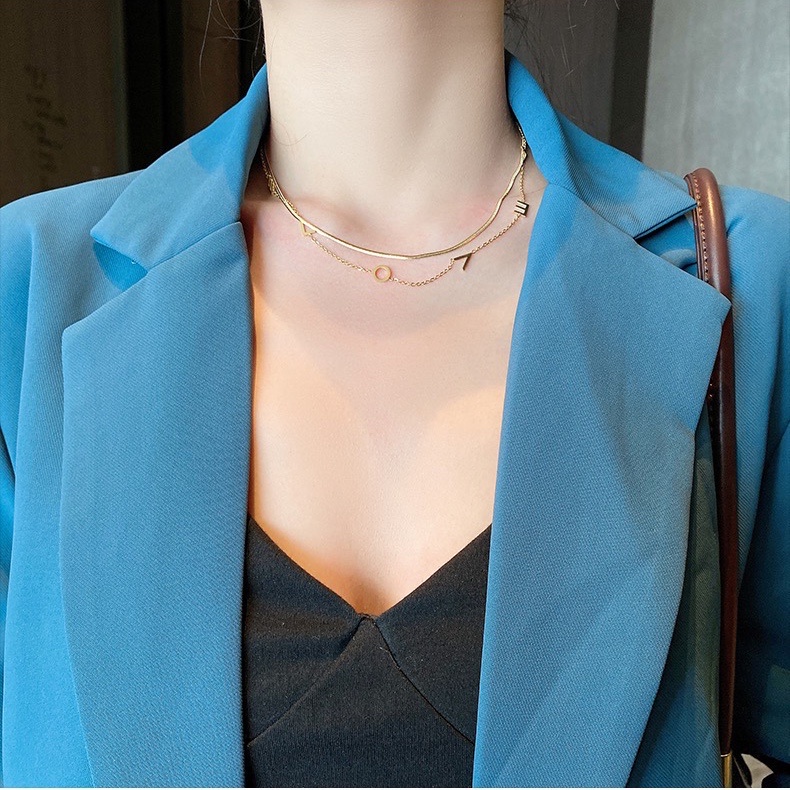 Kalung Double Layer Untuk Wanita | Kalung Multilayer | Cincin Titanium Steel Lapis Rose Gold 18K Untuk Wanita | Kalung Emas | Hadiah Ulang Tahun Anniversary |  Tas Ransel Anti Air / Pudar