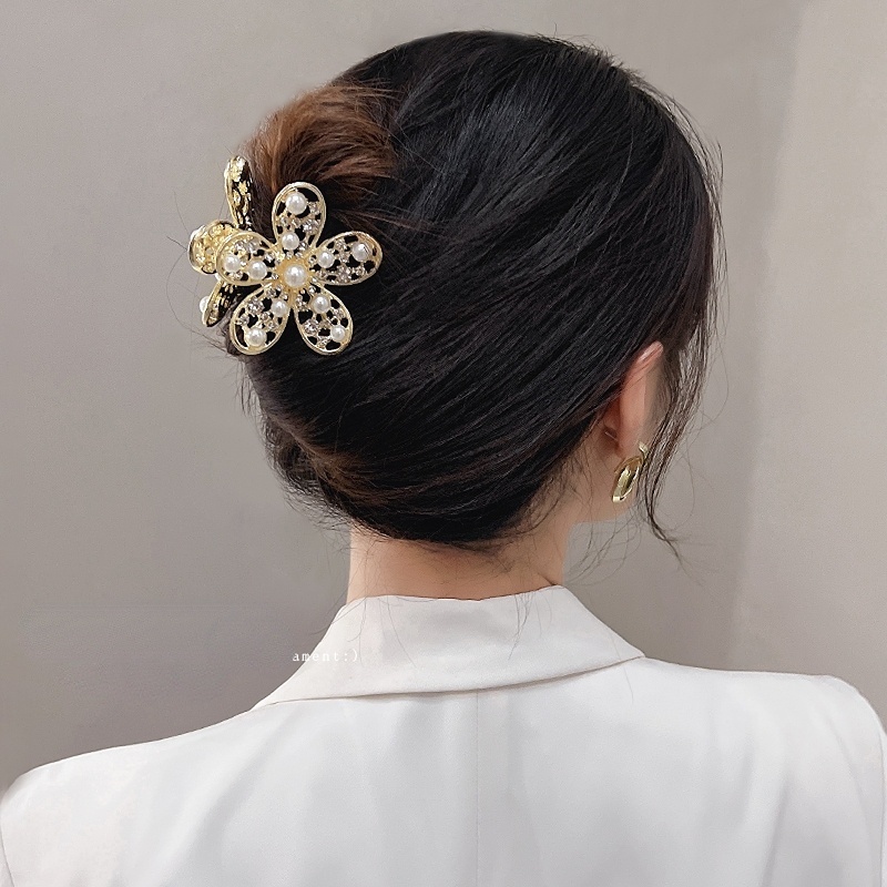 Korea Mutiara Berlian Imitasi Rambut Klip Fashion Bunga Jepit Rambut Alloy Hair Claw Aksesoris Rambut Wanita