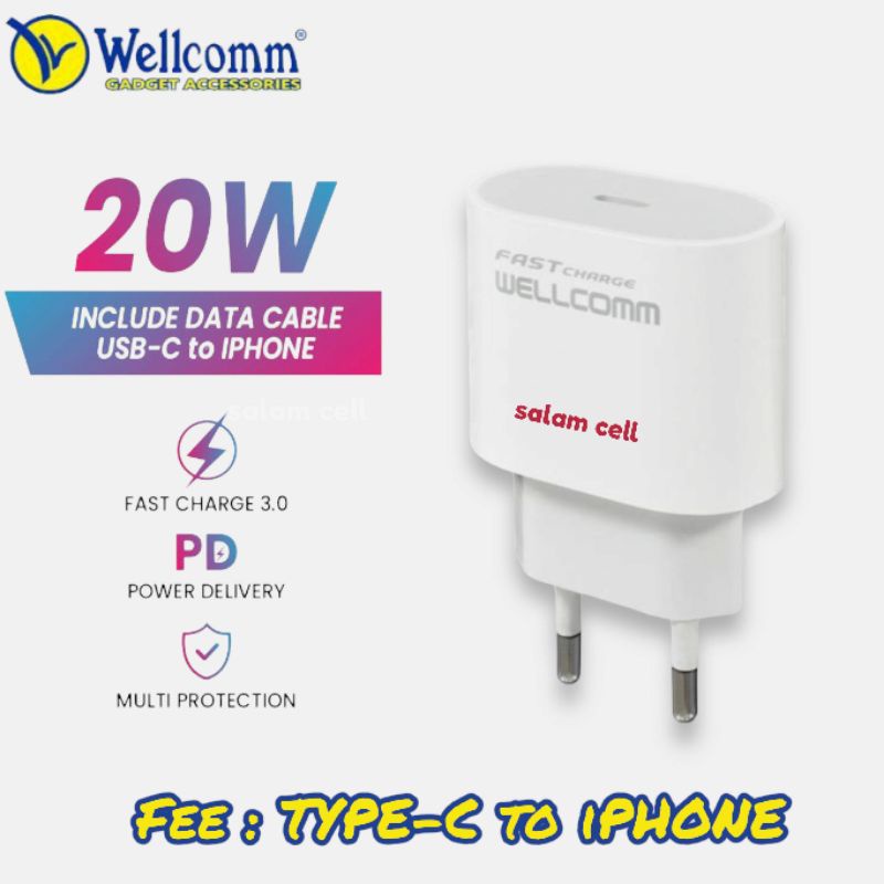 Charger iPhone Wellcomm 20W Fast Charging Original Garansi Resmi