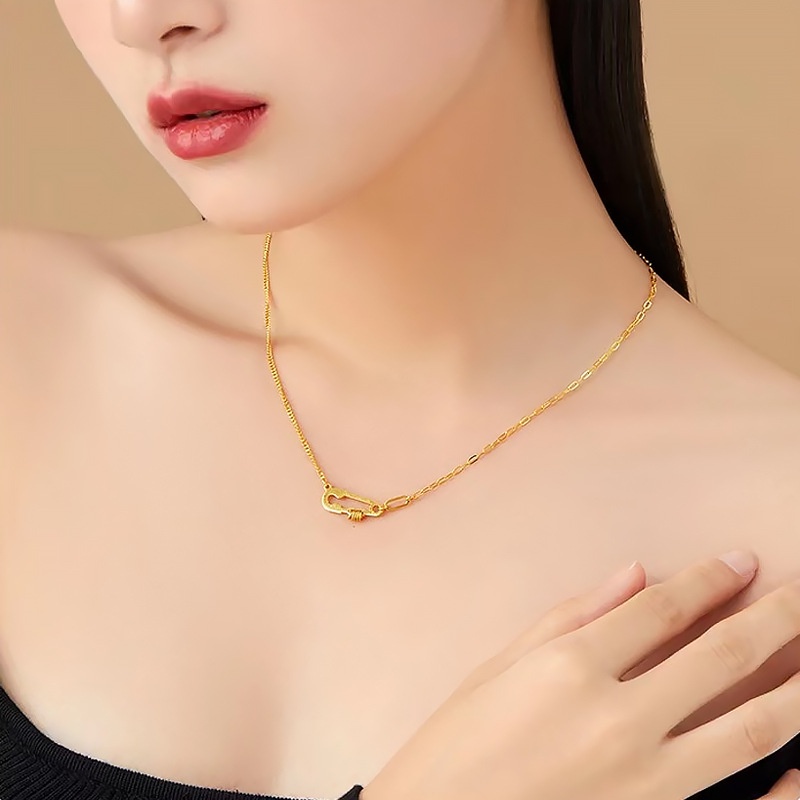 Goldkingdom Perhiasan Fashion Emas Asli Kadar 375Bangkok Aksesoris Ready Stock Niche Desain Segalanya Pin Tulang Selangka Rantai Kalung Wanita