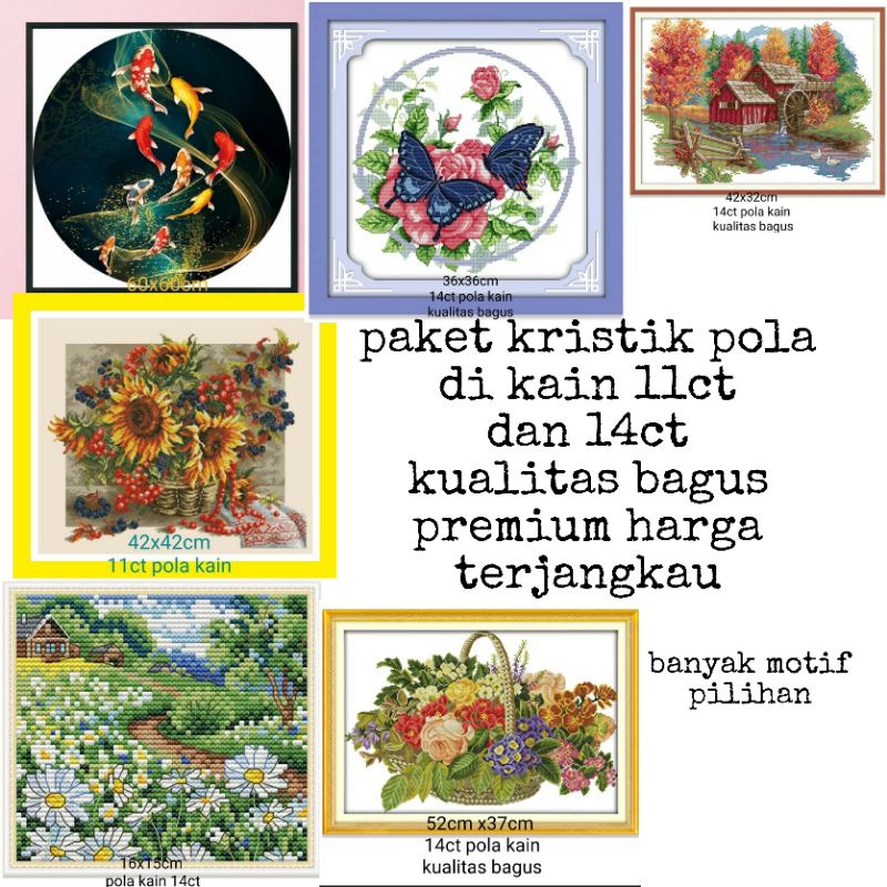 paket kristik pola kain 11ct 14ct gambar pemandangan bunga ikan musim semi kupu kupu