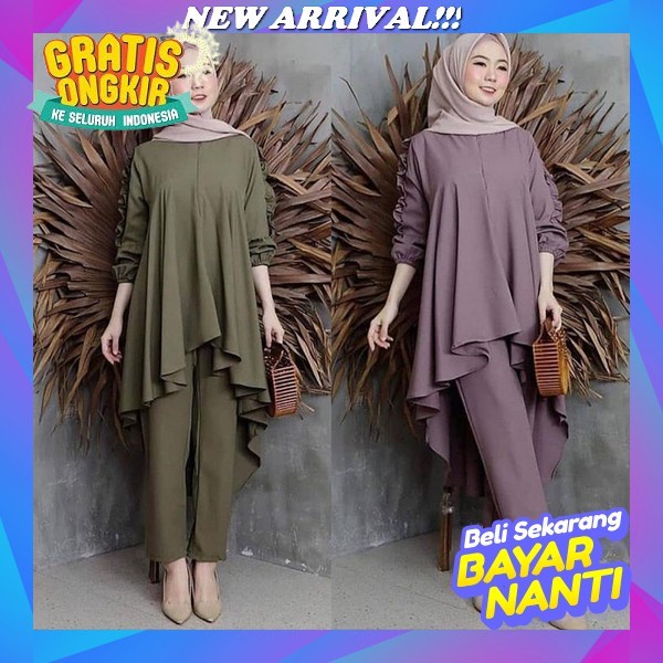 Yukki Set By W&W / Setelan Long Tunik Kaos Zarra Import Terbaru Best Seller Setelan Wanita Muslim Te