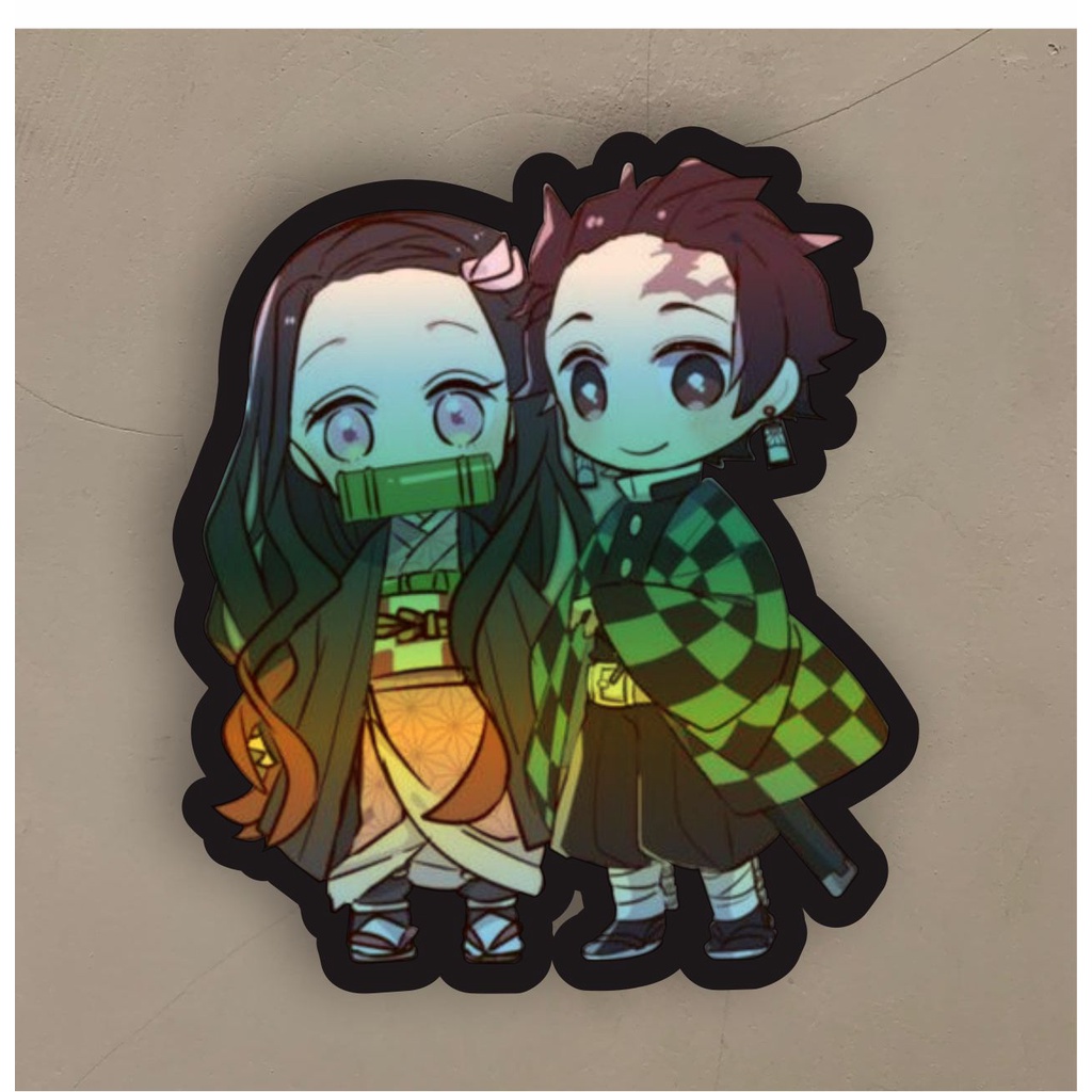 

Stiker Anime Hologram Nezuko X Tanjiro Demon Slayer Case Hp dan Laptop 7 Cm