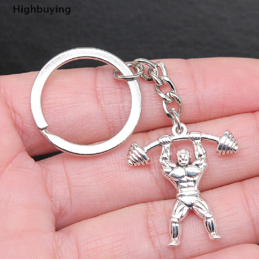 Hbid Vintage Handmade Weightlifter Pendant Keyring Gantungan Kunci Holder Souvenir Hadiah Wanita Pria Keychain DIY Metal Holder Chain Hadiah Pesta Glory