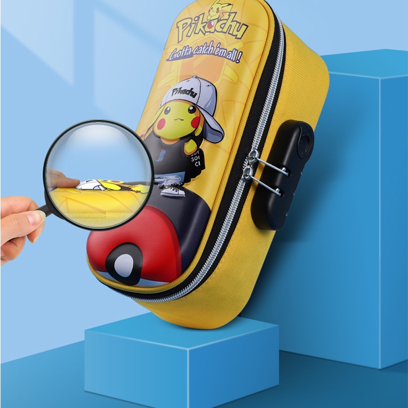 3d EVA Pokemon Pikachu Tempat Pensil Password Lock Kotak Alat Tulis Cowok Cewek Pikachu Kotak Pensil Siswa Pen Case Perlengkapan Sekolah