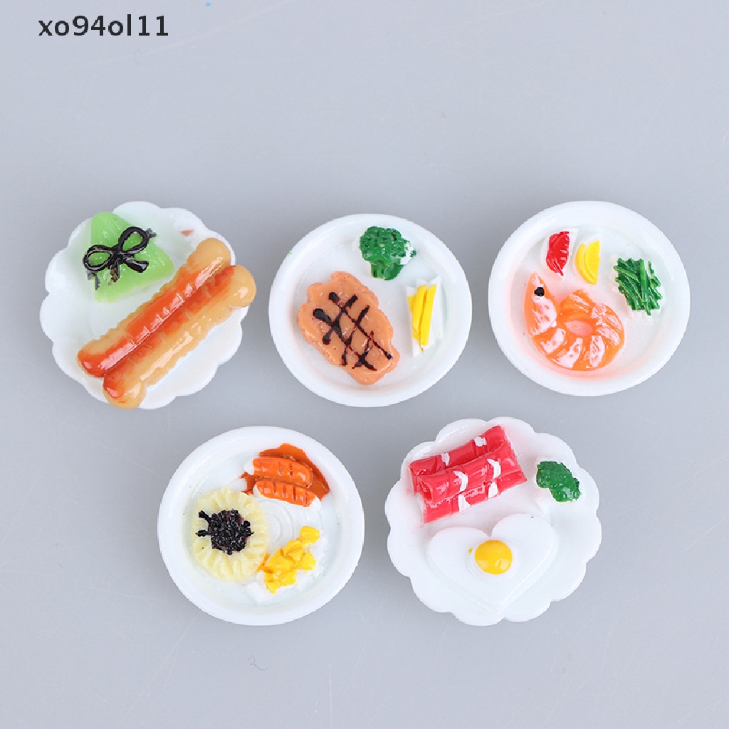 Xo 5pcs1per12rumah Boneka Miniatur Sarapan Piring Telur Roti Boneka Aksesoris Rumah OL