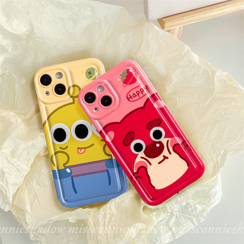 IPHONE Casing Ponsel Pasangan Manyo Beruang Strawberry Lucu Kompatibel Untuk Iphone11 12 13 14 Pro MAX 7Plus XR 6 6S Plus 8Plus X XS MAX Kartun Alien Toy Story Shockproof Airbag Soft TPU Cover